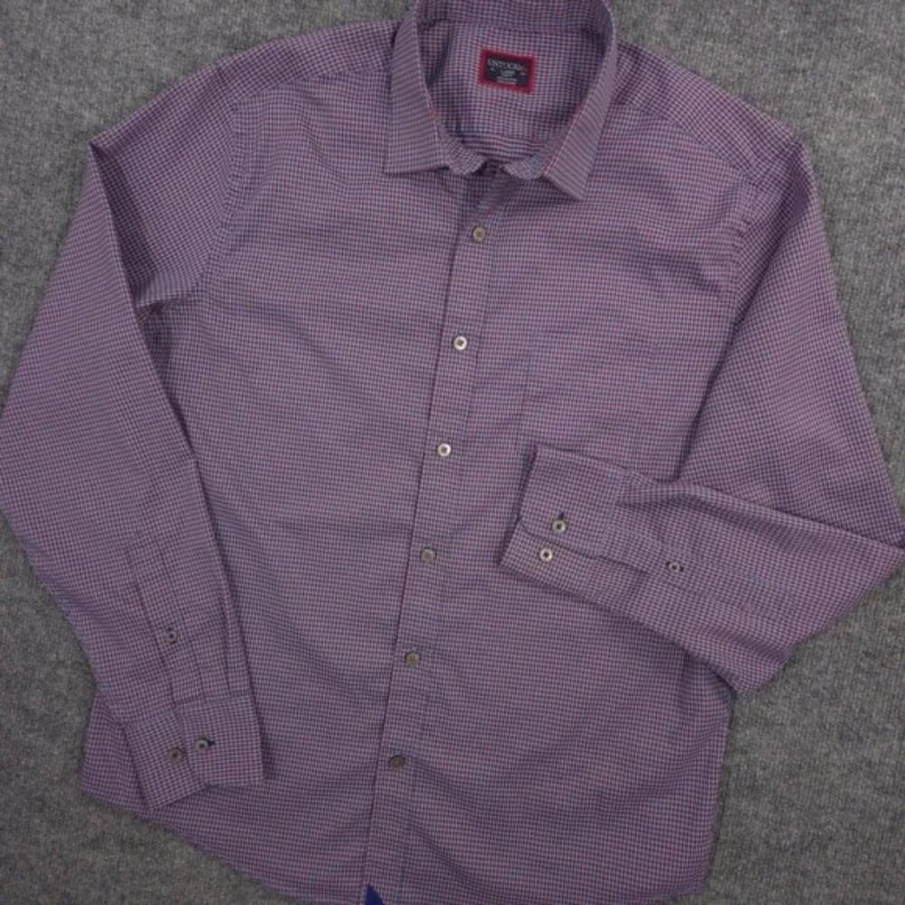 UNTUCKit Shirt Mens L Blue Red Check Performance Slim Fit Button Up MSRP $89